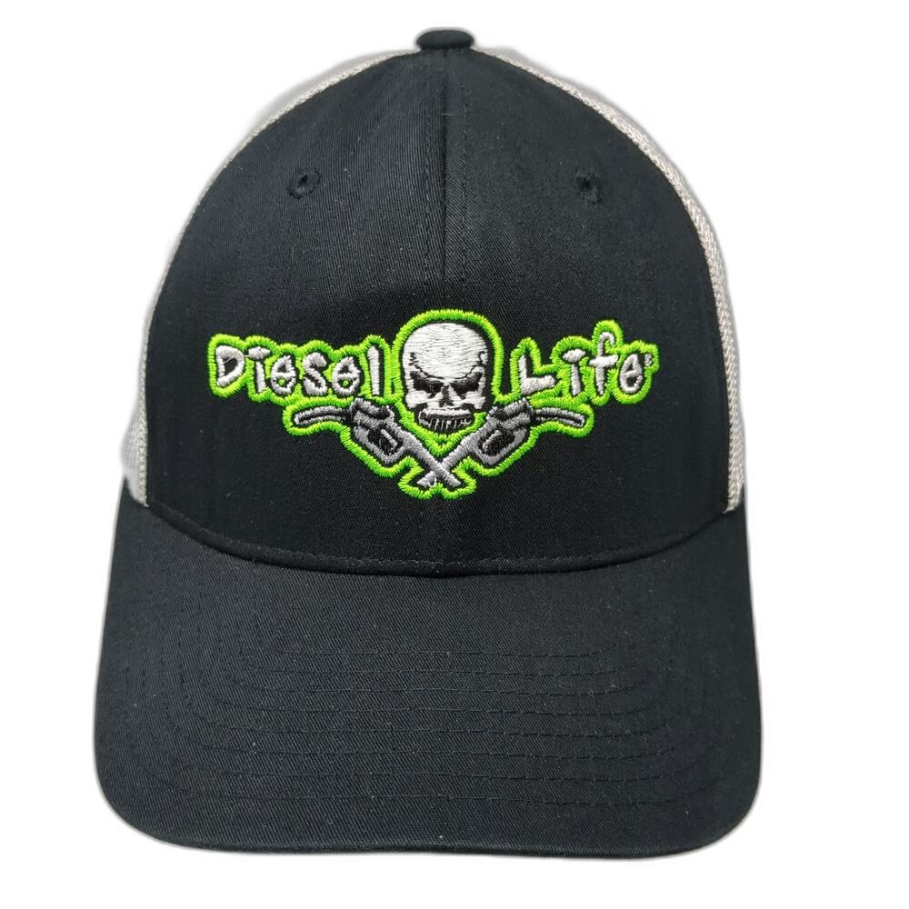 Diesel Life Black One Size Baseball Cap Mesh Back Stretch Fit Skull Gas Nozzle